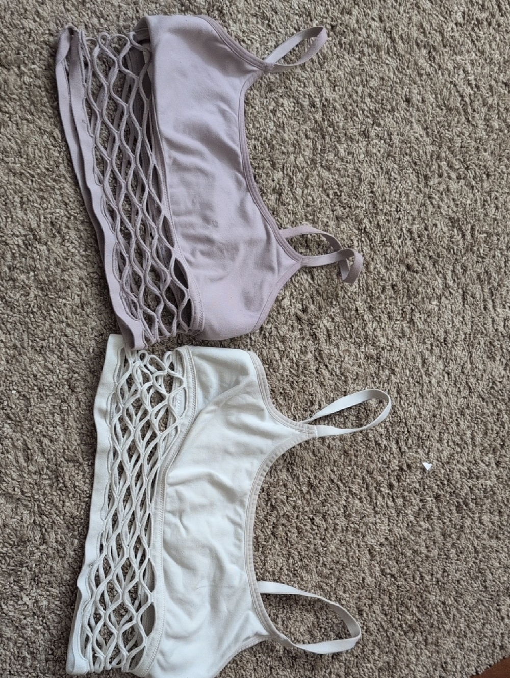 PINK Victoria's Secret Mauve & White Fishnet Crochet-Band Bralette Duo